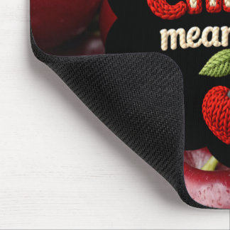 Cozy knitted-style typography and adorable cherry mousepad