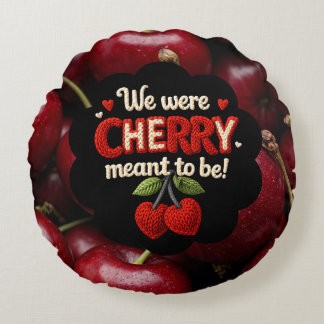 Cozy knitted-style typography and adorable cherry rundes kissen
