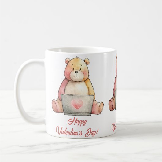 Cozy Laptop Bär Valentinstag Kaffeetasse (Links)