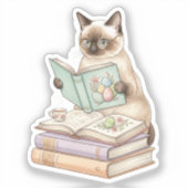 Cozy Librarian Cat Reading Easter Book Bookworm  Aufkleber (Vorderseite)