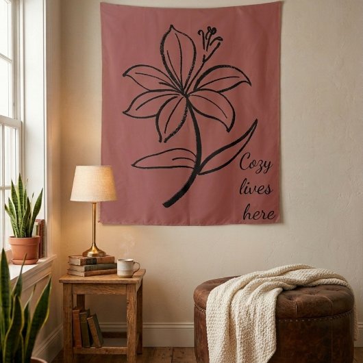 Cozy Lives Here | Warm Minimalist Botanical Wall T Wandteppich