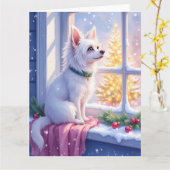 Cozy Maltese by Snowy Window Christmas Dog Art Karte (Gelbe Blume)