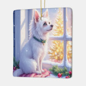 Cozy Maltese by Snowy Window Christmas Dog Art Keramikornament (Links)