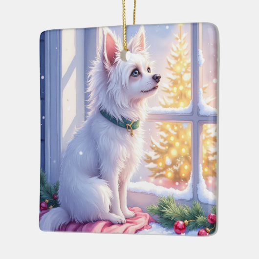 Cozy Maltese by Snowy Window Christmas Dog Art Keramikornament (Links)