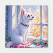 Cozy Maltese by Snowy Window Christmas Dog Art Magnet (Vorne)