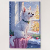Cozy Maltese by Snowy Window Christmas Dog Art Puzzle (Vertikal)