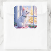 Cozy Maltese by Snowy Window Christmas Dog Art Quadratischer Aufkleber (Tasche)