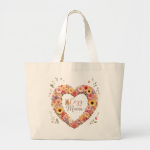 Cozy Mama Floral Herz Kranz PNG - Pastell Wildblum Jumbo Stoffbeutel