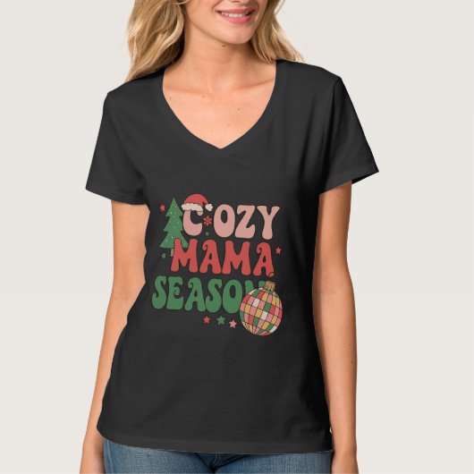 Cozy Mama Season Retro Christmas Art T-Shirt (Vorderseite)
