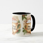 Cozy marshmallow merry Christmas holly festive Tasse (VorderseiteRechts)