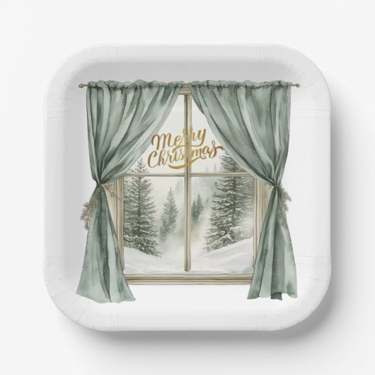 Cozy Merry Christmas Paper Plate Winter Window Pappteller (Vorderseite)