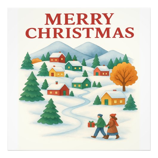 Cozy Merry Christmas Winter Village Photo Tile Fotodruck (Vorne)