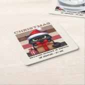 Cozy Mocha Mousse Funny Cat Retro Christmas Rechteckiger Pappuntersetzer (angewinkelt)