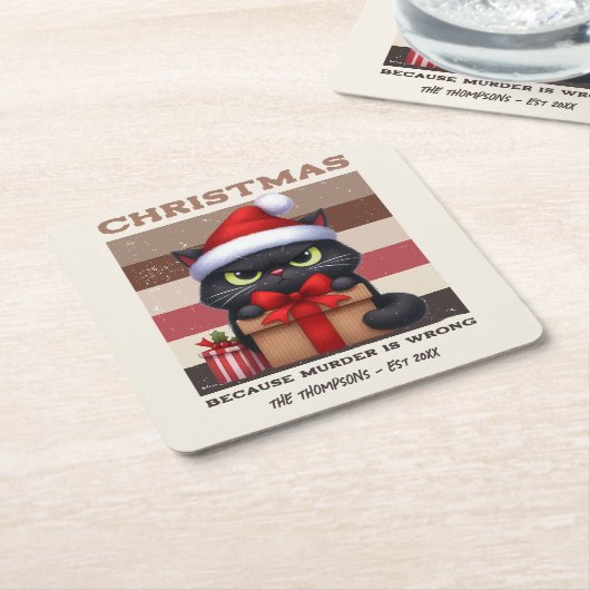 Cozy Mocha Mousse Funny Cat Retro Christmas Rechteckiger Pappuntersetzer (angewinkelt)