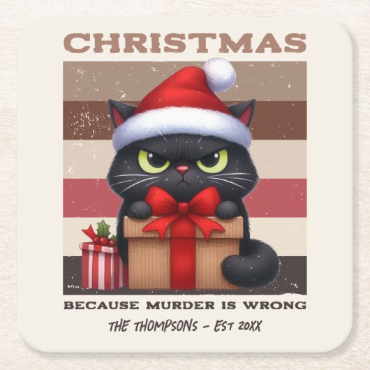 Cozy Mocha Mousse Lustige Katze Retro Weihnachten Rechteckiger Pappuntersetzer (Vorderseite)