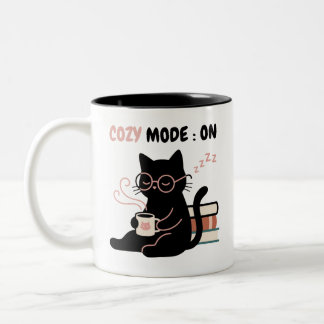 Cozy-Modus An Süße Schwarze Katze Kaffee Bücher T- Zweifarbige Tasse