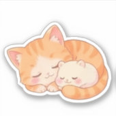Cozy Naptime: Sleeping Cat & Hamster Aufkleber (Vorderseite)