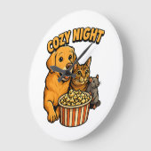 Cozy Night Movie Time – Cute Dog,Cat,Mouse Popcorn Große Wanduhr (Winkel)