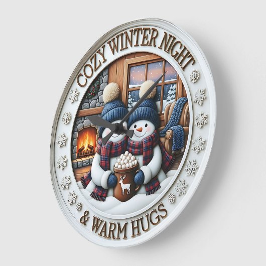Cozy Night Snowmen Warm Hugs Große Wanduhr (Winkel)