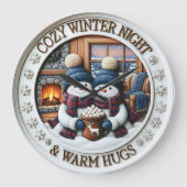 Cozy Night Snowmen Warm Hugs Große Wanduhr (Vorderseite)