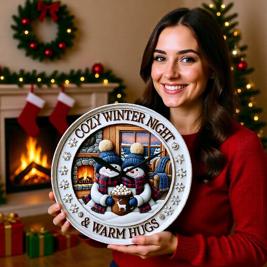 Cozy Night Snowmen Warm Hugs Große Wanduhr