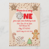 Cozy One, hot chocolate winter 1st birthday Einladung (Vorderseite)