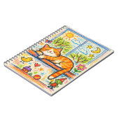 Cozy Orange Cat on Windowsill Whimsical Crayon Art Notizblock (Linke Seite)