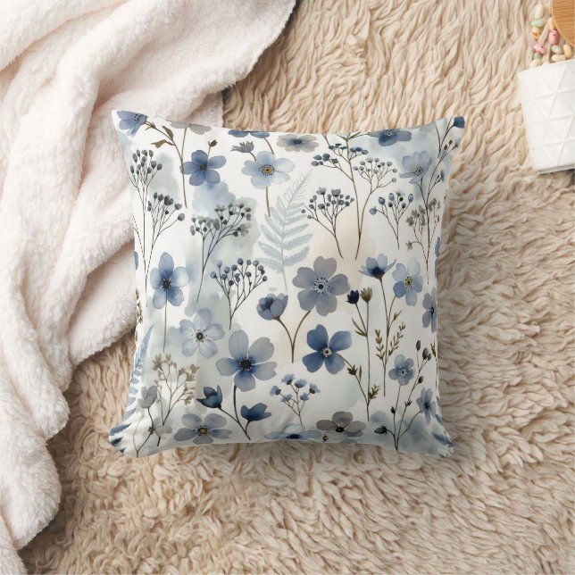 Cozy Organic Blue Forget-Me-Not Floral Design Kissen (Decke)
