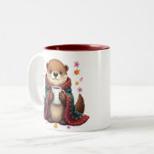 Cozy Otter - Otter in Blanket with Coffee & Autumn Zweifarbige Tasse (Vorderseite Links)