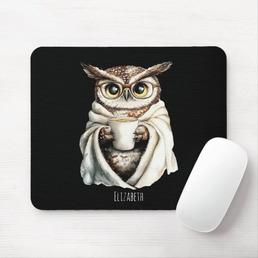 Cozy Owl with Coffee Mug Mouse Pad Mousepad (Mit Mouse)
