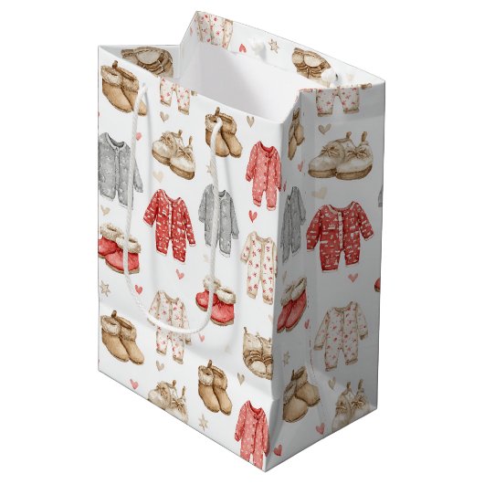 Cozy Pajamas Boho Babyshower Pattern Mittlere Geschenktüte (Vorderseite Schrägansicht)