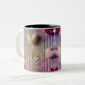 Cozy Pastel Knit Texture Multi Heart Two-Tone Mug Zweifarbige Tasse (Vorderseite Links)