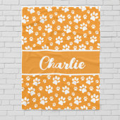 Cozy Paw Print Personalized Dog Blanket – Orange Fleecedecke