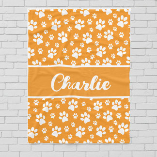 Cozy Paw Print Personalized Dog Blanket – Orange Fleecedecke