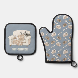 Cozy Paws Kollektion Silberblau Ofenhandschuh & Topflappen-Set