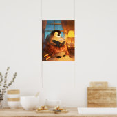 Cozy Penguin Reading Nursery Wall Art Print Poster (Küche)