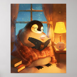 Cozy Penguin Reading Nursery Wall Art Print Poster