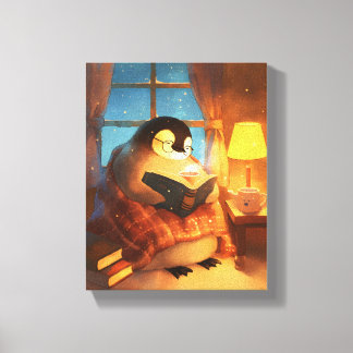Cozy Penguin Reading Nursery Wall Print Canvas Art Leinwanddruck