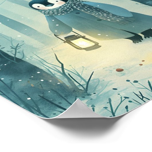 Cozy Penguin – Winter Nursery Wall Art Poster (Ecke)