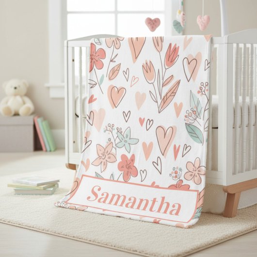 Cozy Personalized Floral Heart Fleecedecke