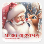 Cozy Personalized Santa and Rudolph Winter Sticker (Vorderseite)