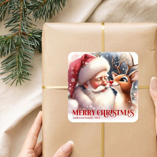 Cozy Personalized Santa and Rudolph Winter Sticker