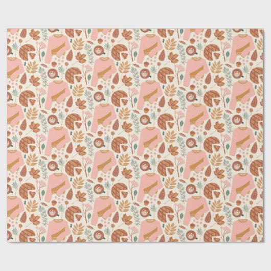 Cozy Pink & Brown Pinecones Plaid Holiday Sweater Geschenkpapier (Flach)