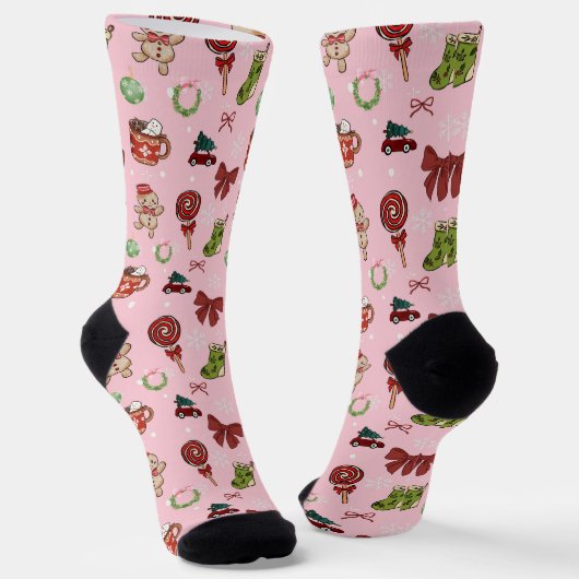 Cozy Pink Christmas Gingerbread Socks Socken (Gewinkelt)