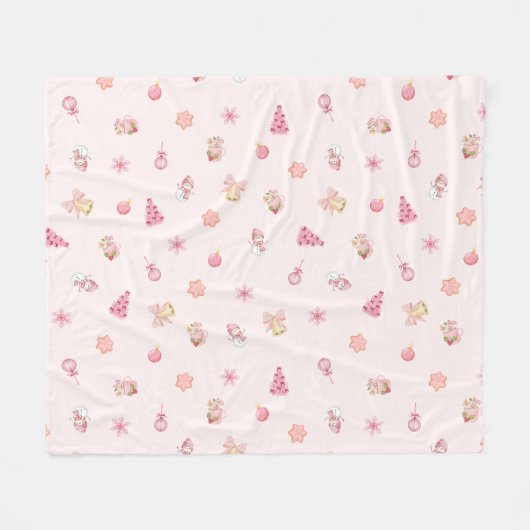 Cozy Pink Christmas Pattern Fleecedecke (Vorderseite (Horizontal))