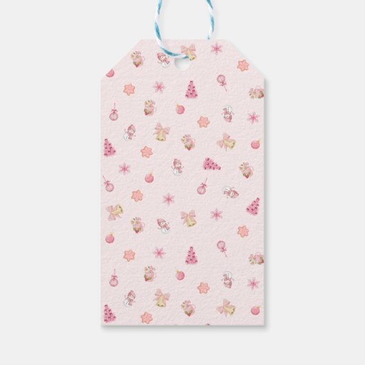 Cozy Pink Christmas Pattern Geschenkanhänger (Rückseite)