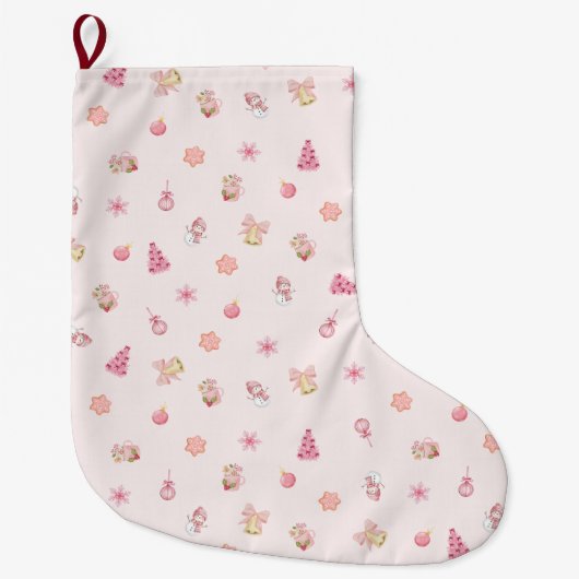Cozy Pink Christmas Pattern Großer Weihnachtsstrumpf (Vorderseite)
