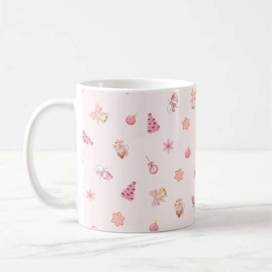 Cozy Pink Christmas Pattern Kaffeetasse (Links)