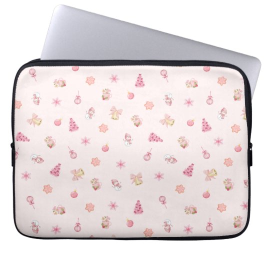 Cozy Pink Christmas Pattern Laptopschutzhülle (Vorderseite)