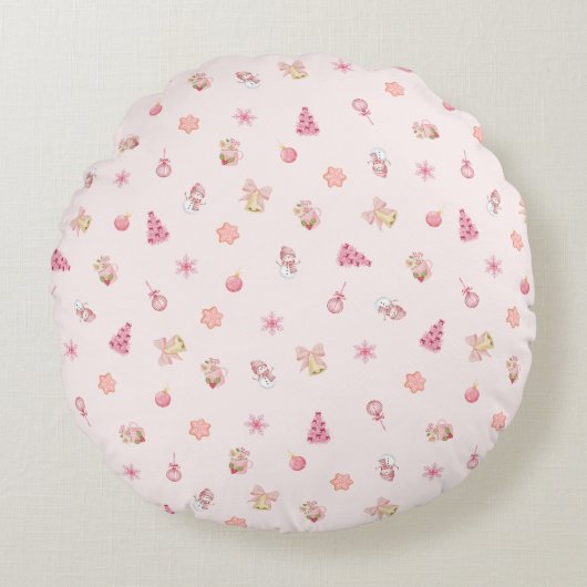 Cozy Pink Christmas Pattern Rundes Kissen (Vorderseite)